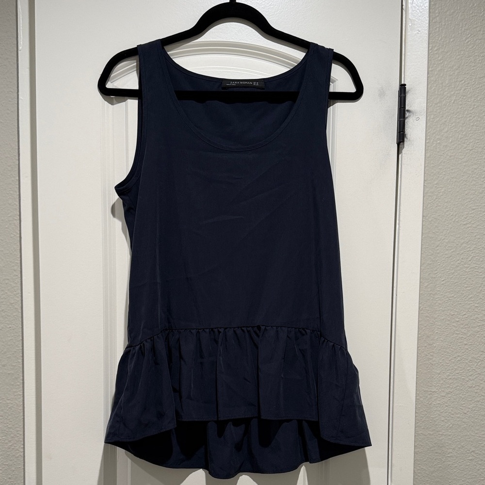 Zara Dark Blue Ruffle Hem Tank Top